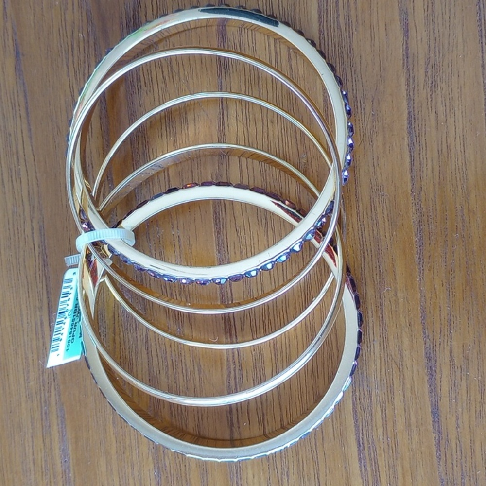 Elegant Gold and Purple Crystal Bangle Set - Picture 2 of 4
